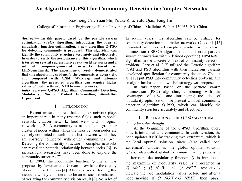 An Alogrithm Q-PSO for Community Detection in Complex Networks